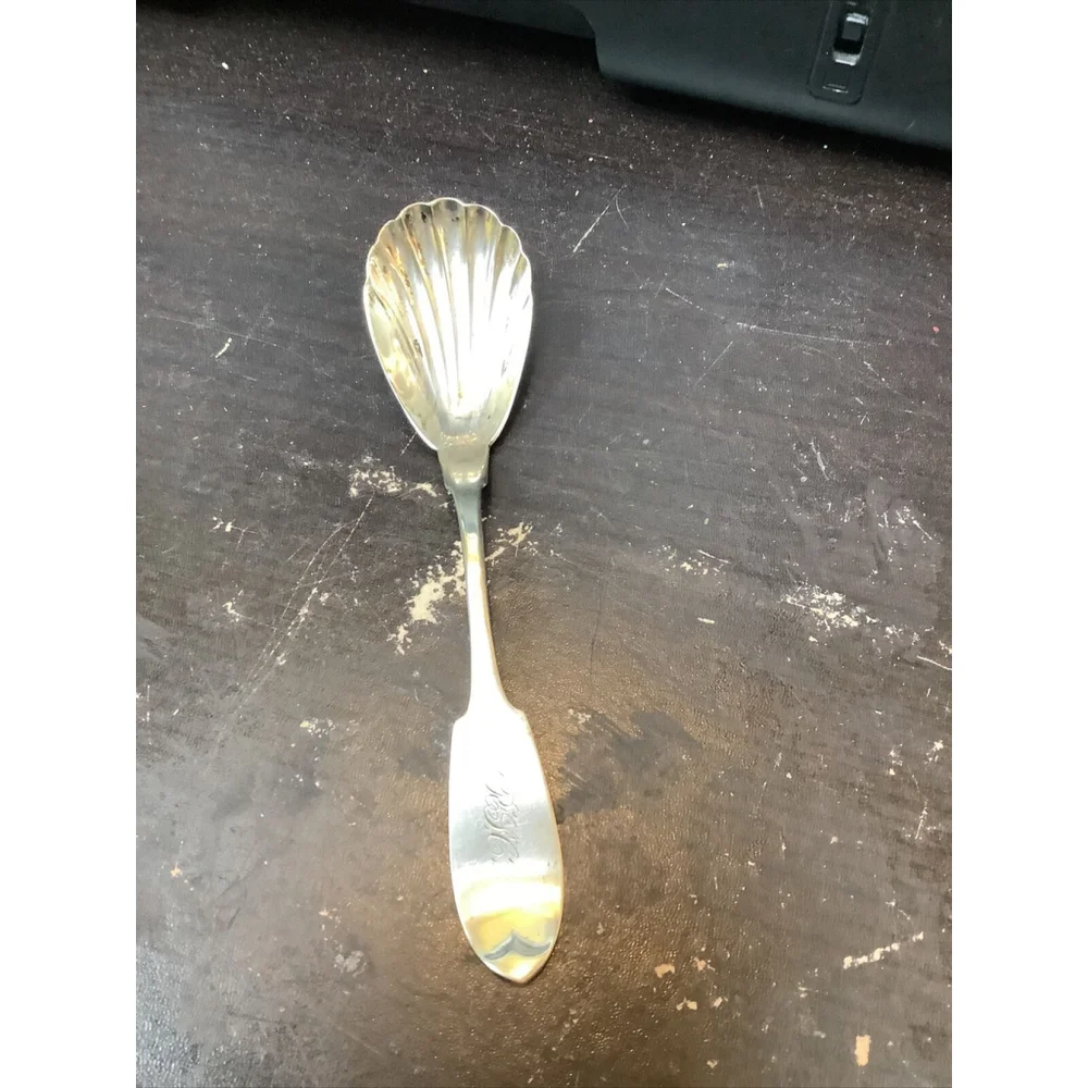 Coin Silver Sugar Shell Spoon, J.S. Fairchild Very Good Cond.